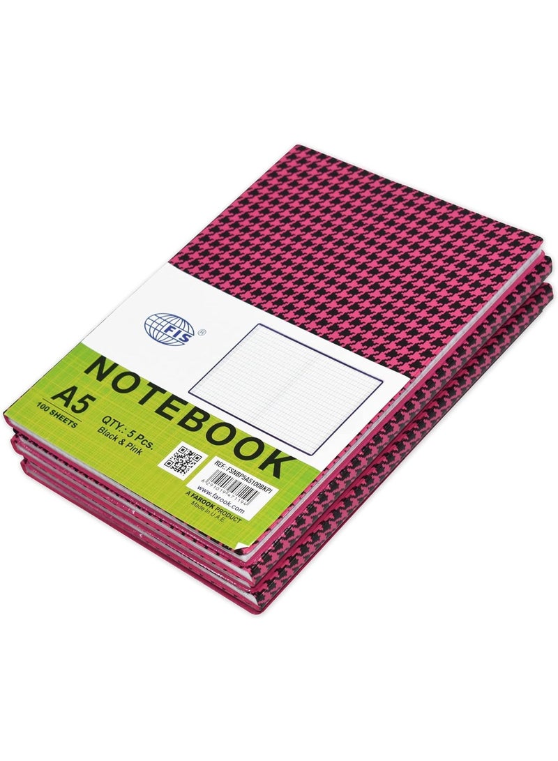 FIS PVC Soft Cover Square Lines Notebook, Size A5 Pink/Black Pack of 5 Pieces - Image 1